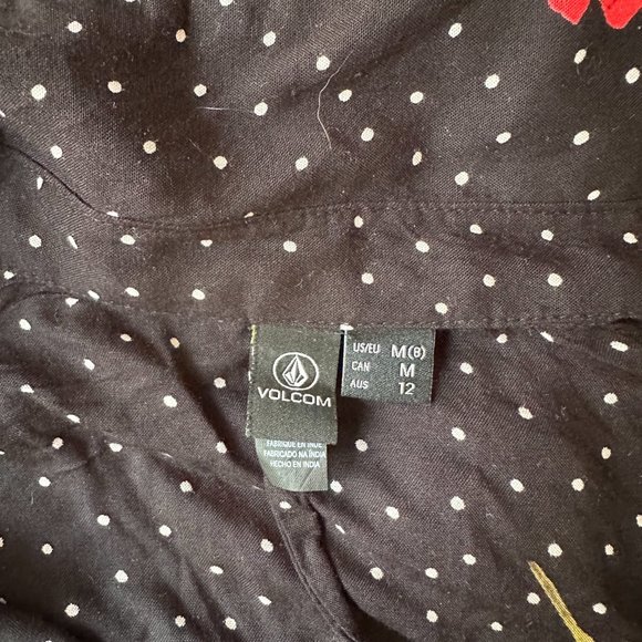 NWT Volcom Button Front Black Floral Polka Dot Dress - Picture 3 of 4